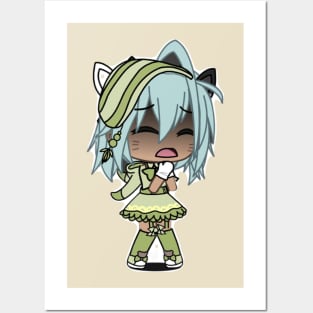 Gacha Life Shy Cute Green Dress Posters and Art